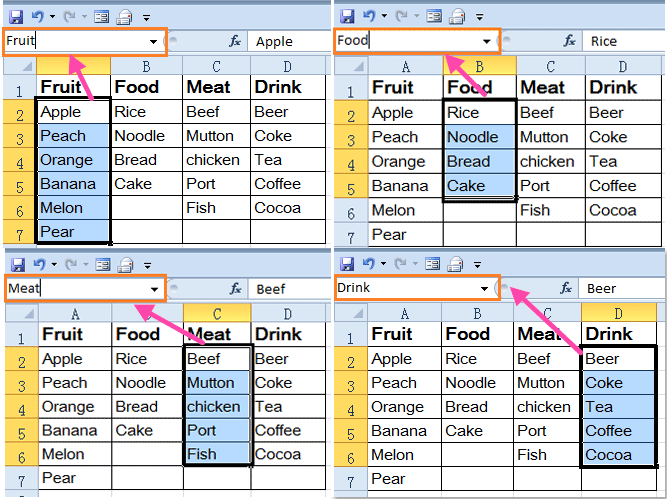 Create multiple drop downs in excel